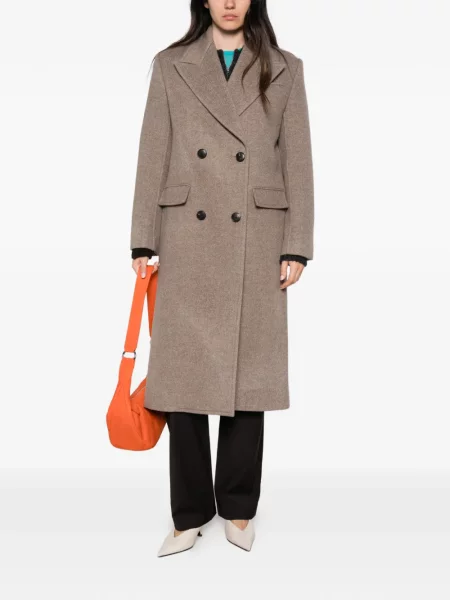Вълнено двуредно палто Tory Burch кафяво