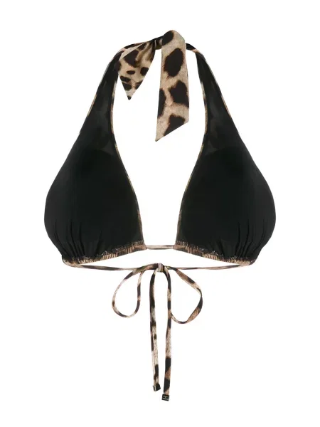 Bikini Dolce And Gabbana w panterkę z dekoltem halter brązowy
