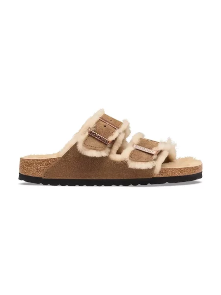 Birkenstock papuci pentru femei din piele întoarsă Arizona Shearling Suede Leather maro