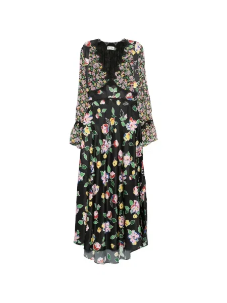 Rochie maxi Rixo cu model floral cu imagine din dantelă negru