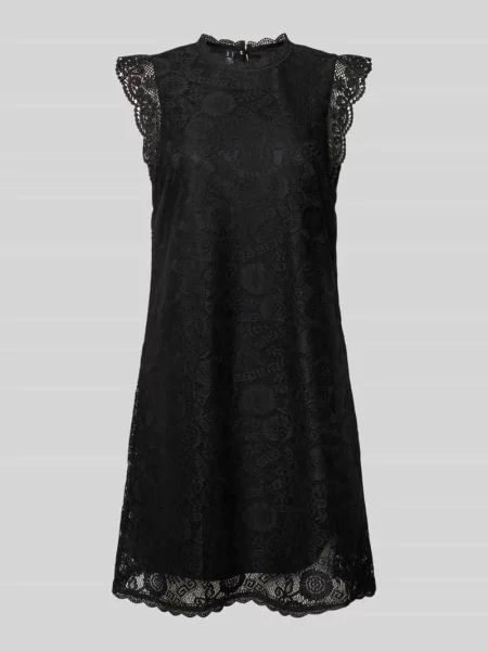 Sukienka z koronki z faliste wykończenie model OLLINE' Pieces czarna