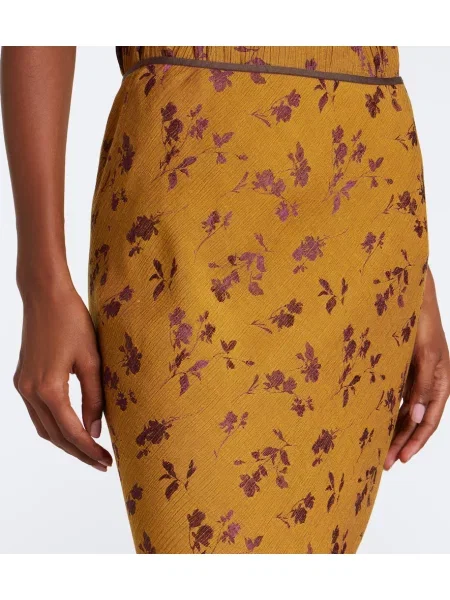 Fustă midi Dries Van Noten cu model floral galben