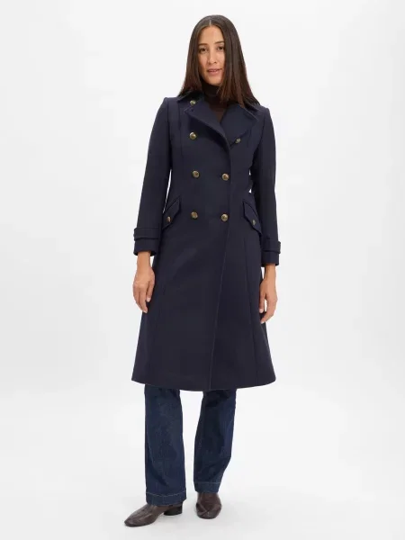Płaszcz wełniany z ozdobne w kolorze złotym Lauren Ralph Lauren granatowy