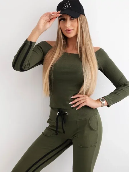 Komplet dresowy Kesi w paski khaki
