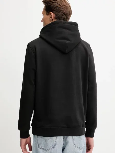 Tommy Jeans pulover s kapuco z bombažem črna
