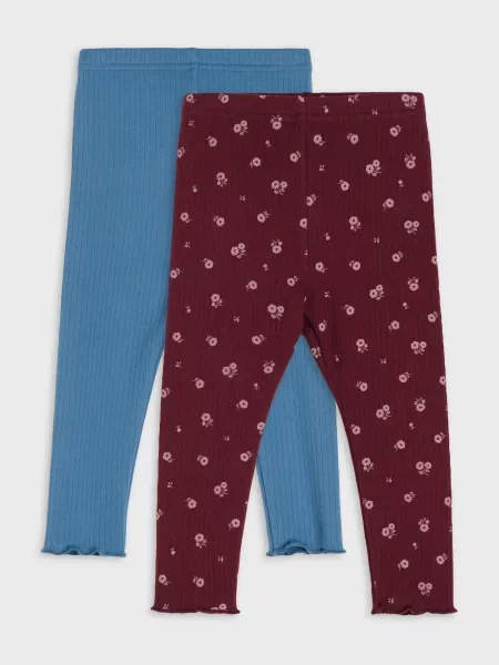 Sinsay Žebrované legíny s květinovým motivem 2 pack burgundy