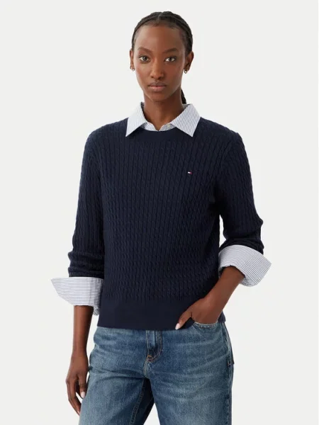 Tommy Hilfiger Pulover Fine Bleumarin albastru