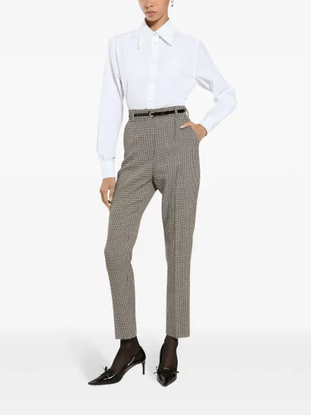 Vilnonės "houndstooth" rašto kelnės Dolce & Gabbana ruda