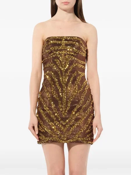 Rochie Balmain cu paiete fără bretele maro