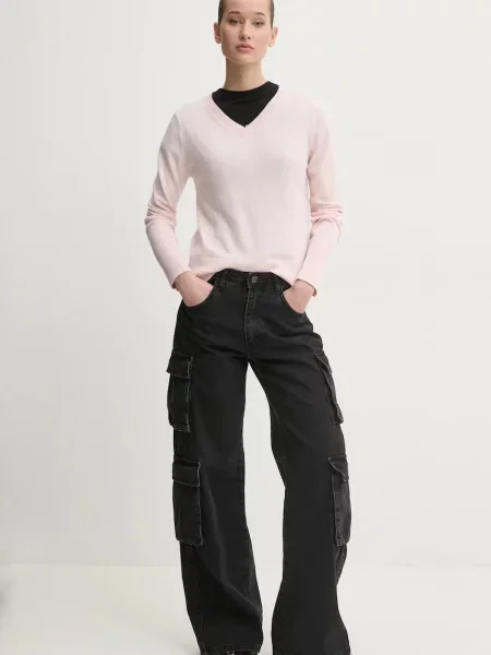 Guess Jeans Pulover s primesjo svile roza