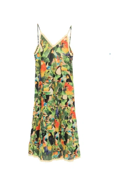 Rochie maxi Farm Rio cu volane de costum verde