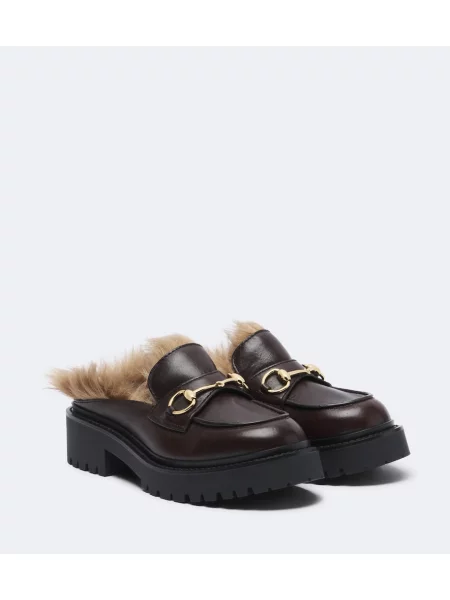 Papuci tip mules Gucci din piele cu platformă negru