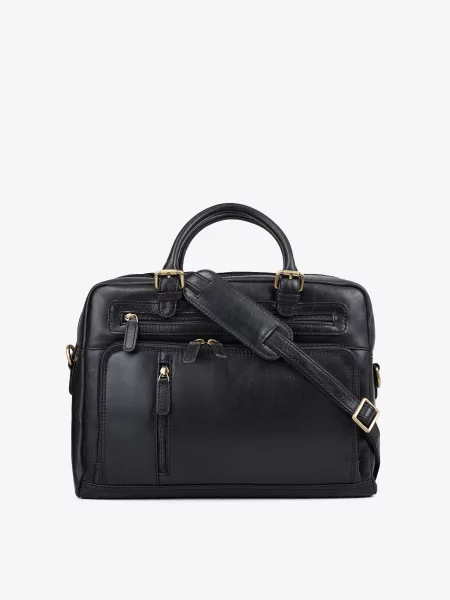 Кожаная сумка для ноутбука Inbag черная