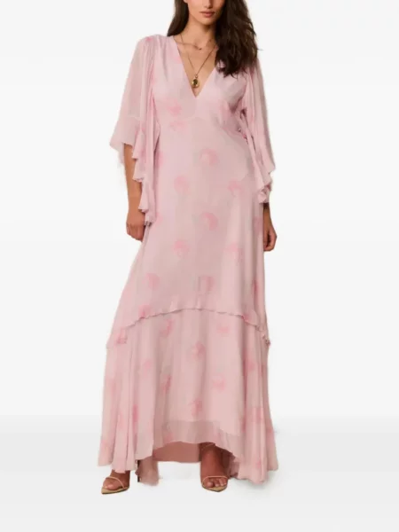 Rochie maxi Loveshackfancy cu model floral cu imagine roz