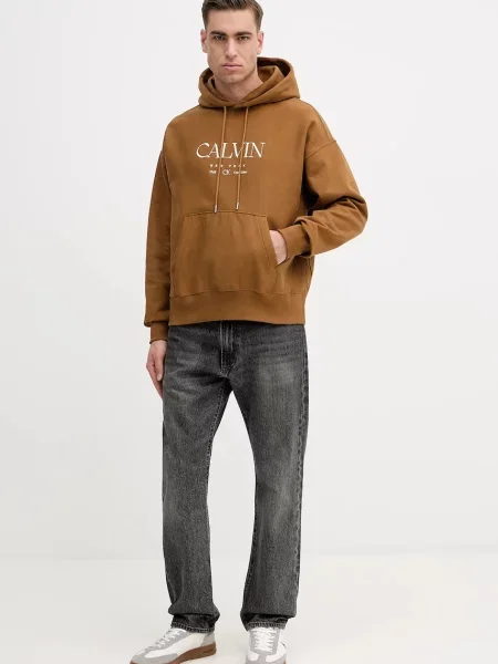 Calvin Klein bluza z kapturem gładka brązowy