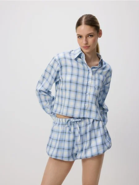 Reserved Коротка сорочка в клітинку блідо-блакитний блакитна