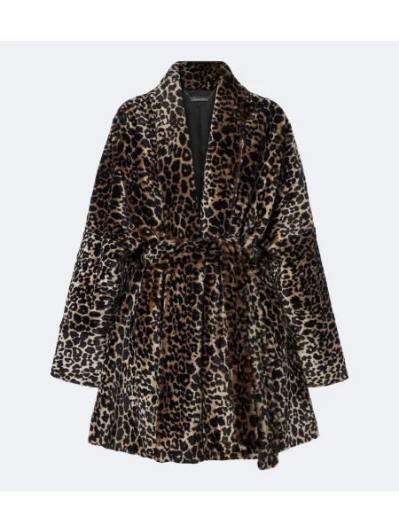 Haină din piele de oaie Nour Hammour cu imagine cu model leopard plic maro