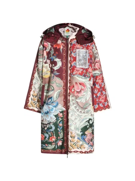 Palton Farm Rio cu model floral cu glugă cu imagine roșu