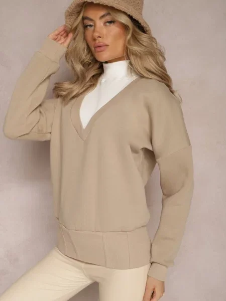 Bluza z Trójkątnym Dekoltem Hydralia beżowa