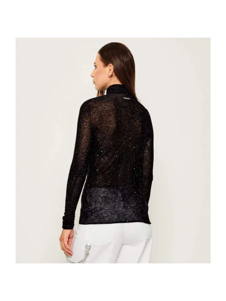 Lniany sweter z golfem Pinko czarny