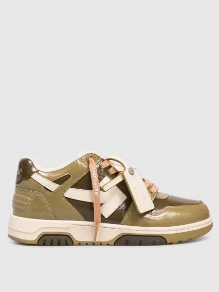 Шкіряні лаковані кросівки кольору Out Of Office Off-white хакі