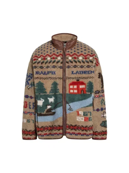 Bluza rozpinana o kroju regular fit z nadrukiem z motywem Polo Ralph Lauren beżowa