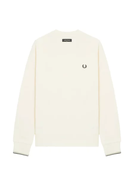 Hanorac crewneck Fred Perry cu broderie cu decolteu rotund alb
