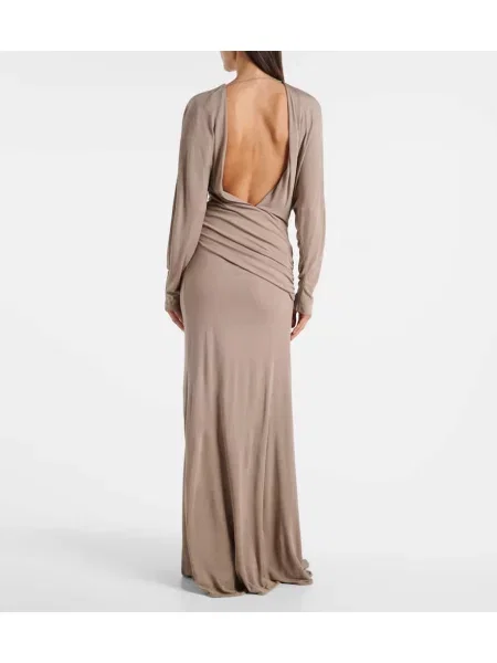 Rochie maxi Christopher Esber din jerseu drapată de costum bej