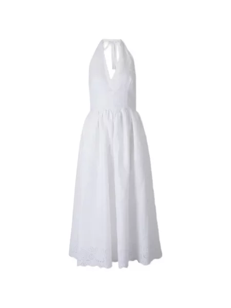 Rochie Staud cu broderie cu gât halter alb