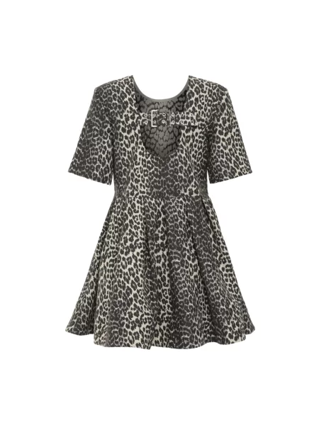 Mała sukienka mini Ganni w panterkę garniturowa