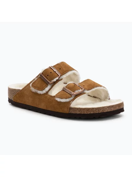 Меховые шлепанцы Birkenstock коричневые