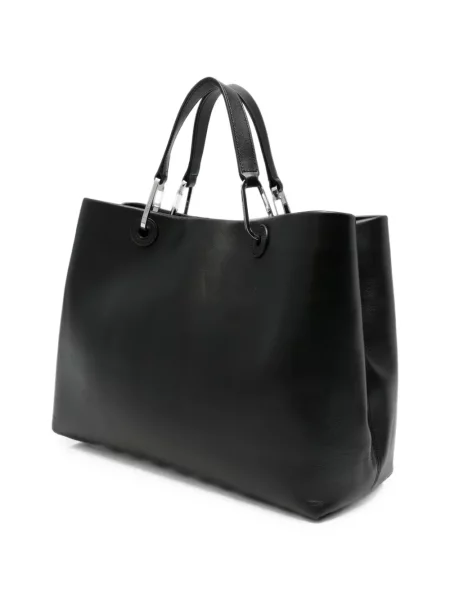 Кожена шопинг чанта Emporio Armani с автограф черно