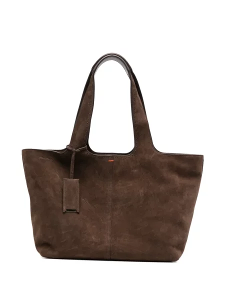 Geantă shopper Santoni din piele de căprioară maro