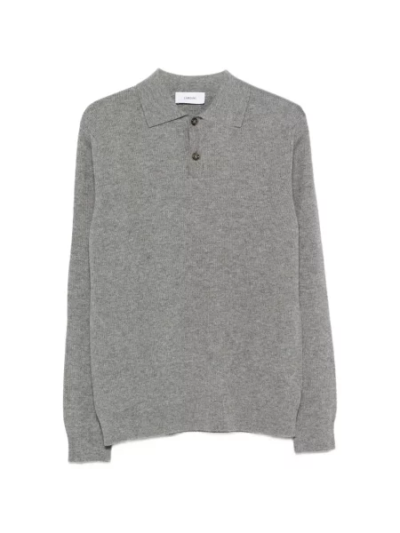 Lung tricou polo Lardini tricotate gri