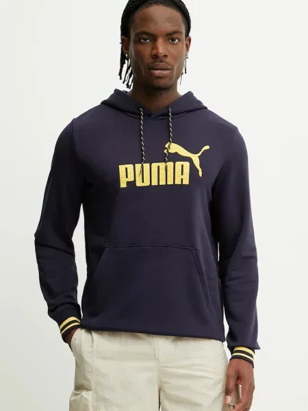 Суичър с качулка Puma с качулка с принт тъмносиньо