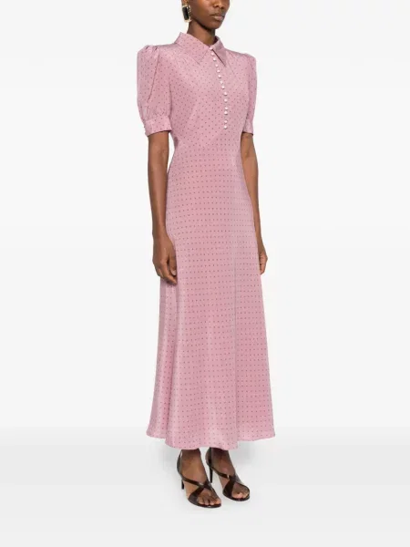 Puntíkaté oblekové midi šaty Alessandra Rich po kolena růžové