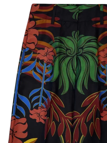 Pantaloni Paula de mătase cu model floral cu imagine negru
