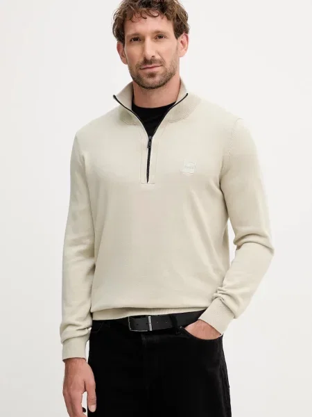 BOSS Orange sweter z dzianiny z kaszmirem Kanobix Mężczyźni jednolity M beżowy