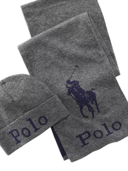 Плетен шал Polo Ralph Lauren на райета помпони зелено