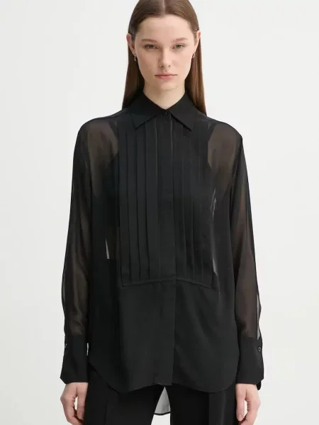 A.L.C. camasa de matase cu guler clasic regular negru