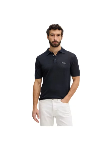 Lniana koszulka polo Aeronautica Militare niebieska