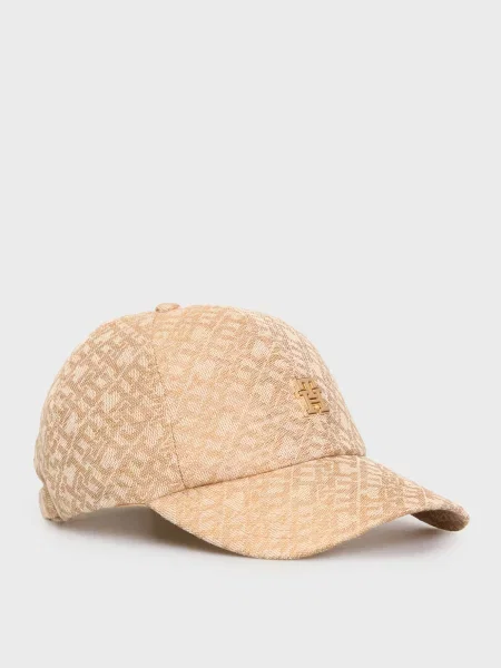 Лляна кепка Tommy Hilfiger з принтом бежева