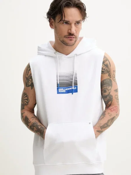 Brezrokavnik Karl Lagerfeld Jeans s kapuco bela