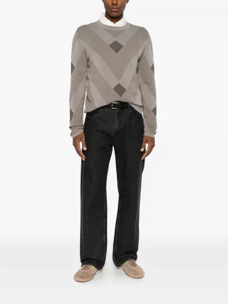 Pulover Emporio Armani cu imprimeu geometric gri