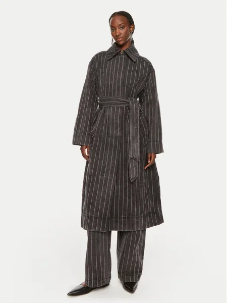 Дънково палто Day Birger et Mikkelsen Hobbes Denim Stripes преходен модел с уголемена кройка черно