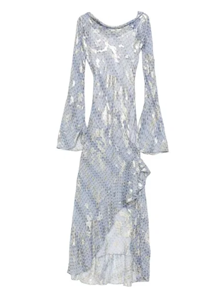 Maksi sukienka maxi Miau By Clara Rotescu z nadrukiem garniturowa niebieska