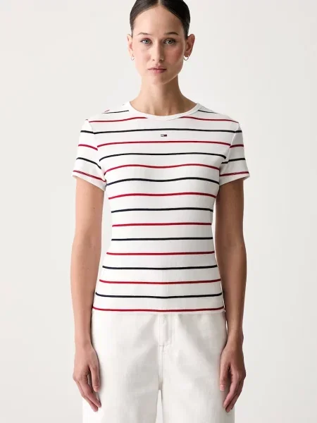 Tommy Jeans βασικό t-shirt γυναικείο με ελαστάν λευκό