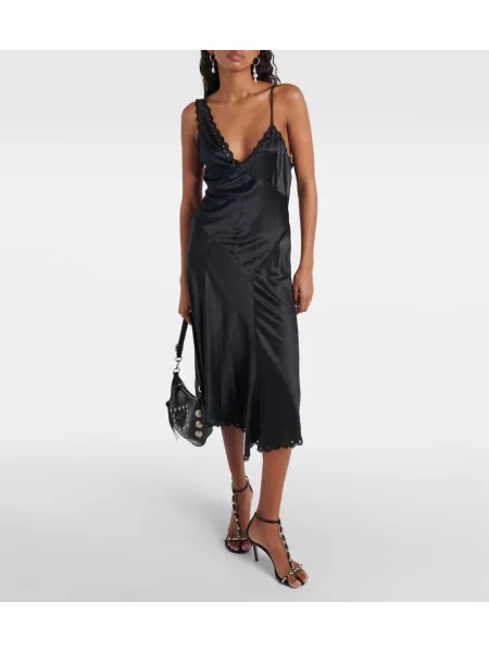 Rochie midi Isabel Marant de mătase până la genunchi de costum negru