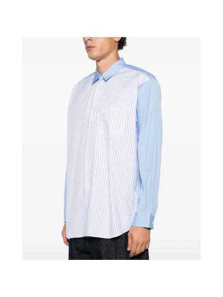 Koszula Comme Des Garcons w paski z paskiem niebieska