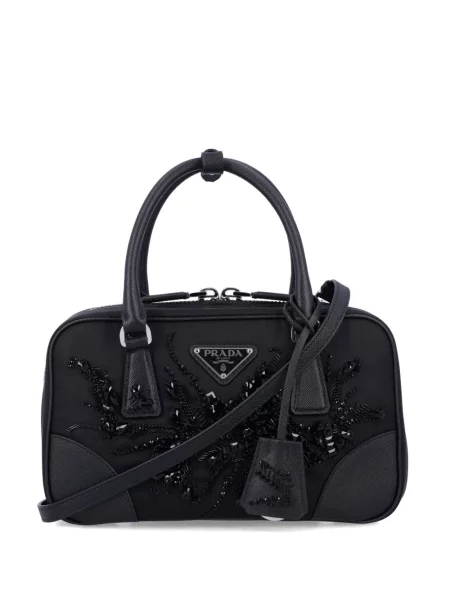 Geantă Prada cu broderie negru